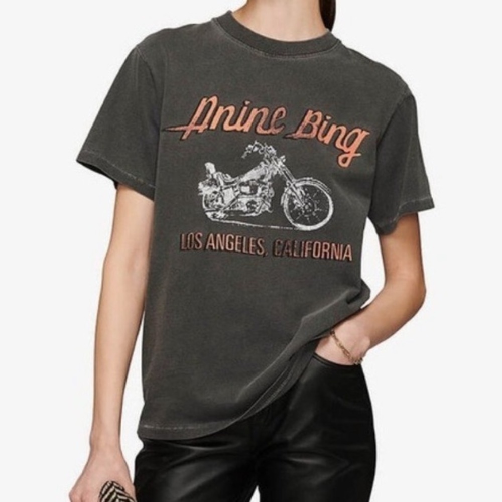 Anine Bing Black and Orange Graphic Tee